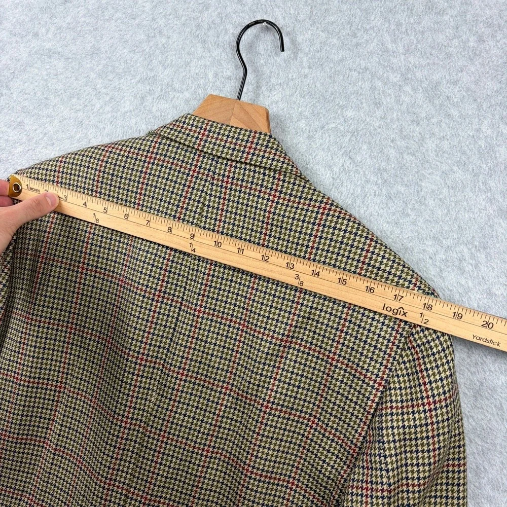 Vintage Paul Stuart Sport Coat Mens 42L Tan Plaid Houndstooth Lambswool Cashmere
